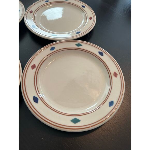 4 Salad Plates Cheyenne Hartstone AZtec Design USA Blue Green Red Diamond Shapes - Picture 2 of 5